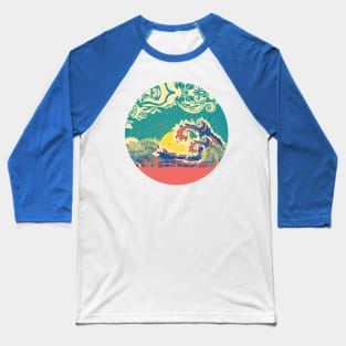 Sunset over sea retro design Baseball T-Shirt